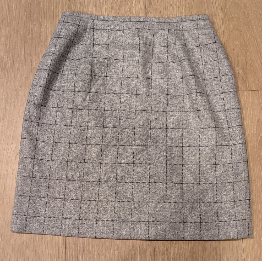 Vintage Ralph Lauren Gray Checkered Wool Pencil Skirt